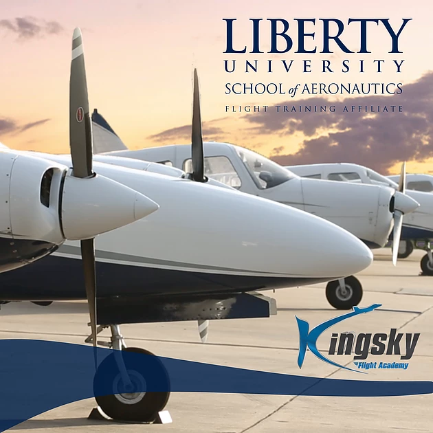 Liberty University logo over airplanes
