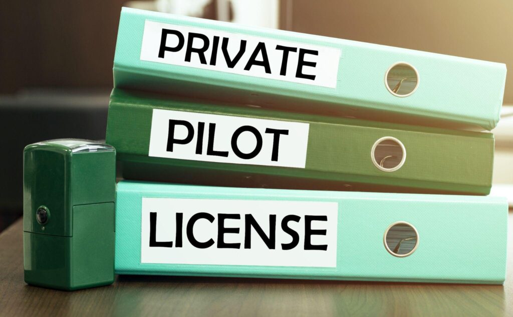 3 green office folders with text Private Pilot License