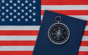 American flag and passport.