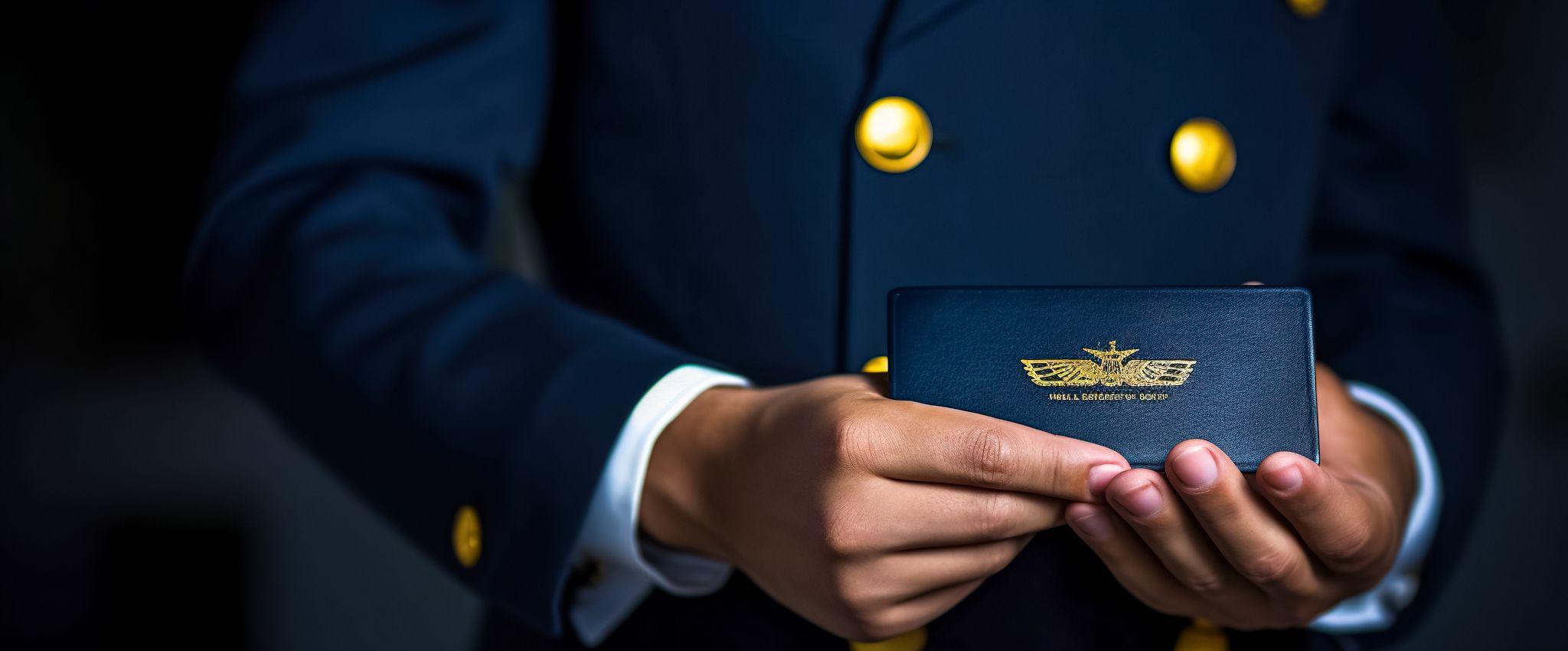Pilot holding pilot license.