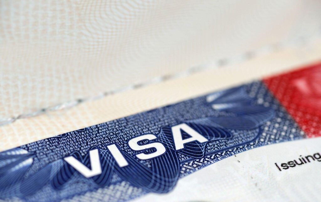 close up on USA visa on the passport