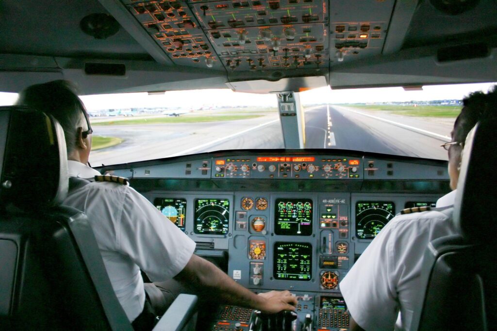 Pilots ready for takeoff.